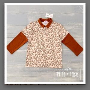 Pete and Lucy Boys Volleyball Brown and Cream long sleeve polo shirt